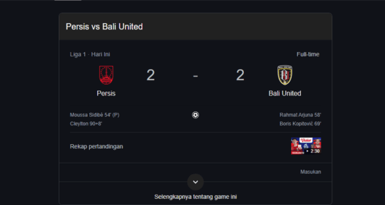 Persis Solo Tahan Imbang Bali United 2-2 di Menit Akhir